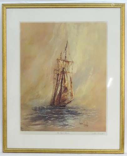 After Ben Maile (1922 -2017), Marine School, Lithograph, The Tops?t Schooner, A ship at sea.