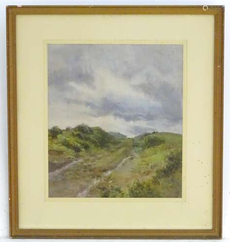 English School, XX, Watercolour, A countryside scene with tracks. Signed J and dated (19)24 lower