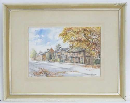 Cynthia Waterman, XX, Watercolour, An autumnal street scene depicting the high street in Whitchurch,