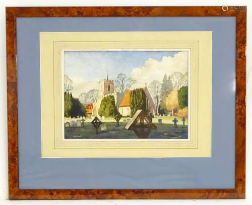 O. W. Dale, XX, English School, Watercolour, A country scene depicting a church with a crenellated