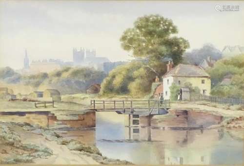 J. J. Bibby, XIX-XX, English School, Watercolour, Exeter from the Canal. Signed and dated 1914 lower