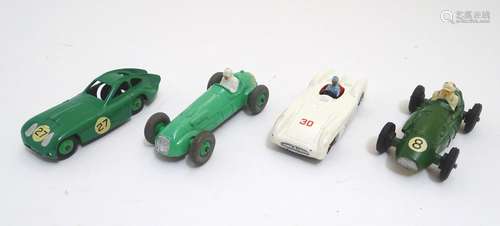 Toys: Three Dinky Toys die cast scale model vehicles comprising H. W. M. racing car, no. 235;