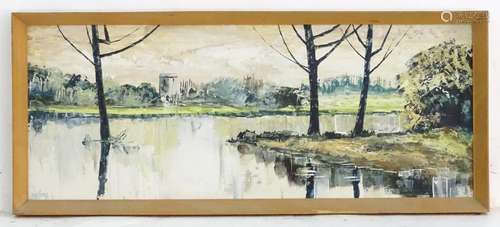 Walford, XX, Oil on board, The River Ouse, A river landscape with a church tower beyond. Signed