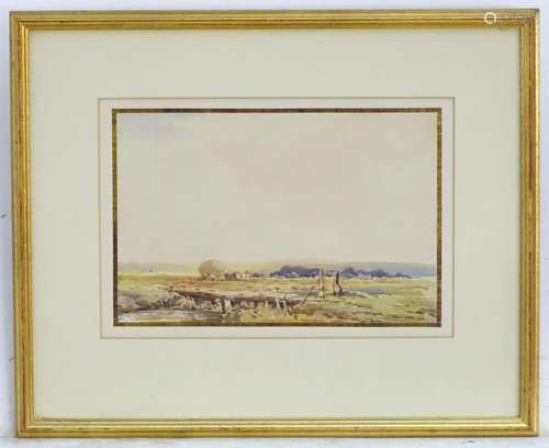 Claude Hayes (1852-1922), Watercolour, An English country landscape with a wooden bridge. Signed