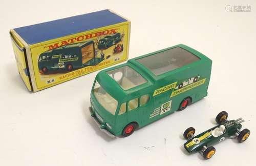 Toys: A Lesney Matchbox die cast scale model Racing Car Transporter, no. M-6, boxed. Please Note -