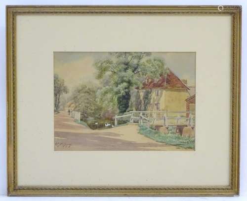 E. J. Humphries, XX, Watercolour, Chilton Street, Clare, Suffolk, A rural street scene with a wooden