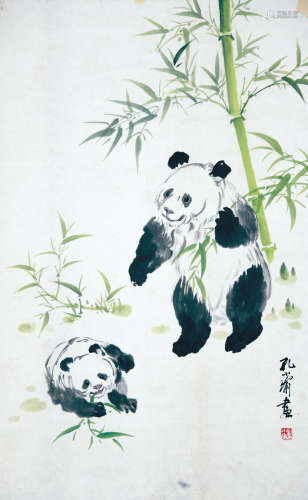 孔小喻  熊猫立轴