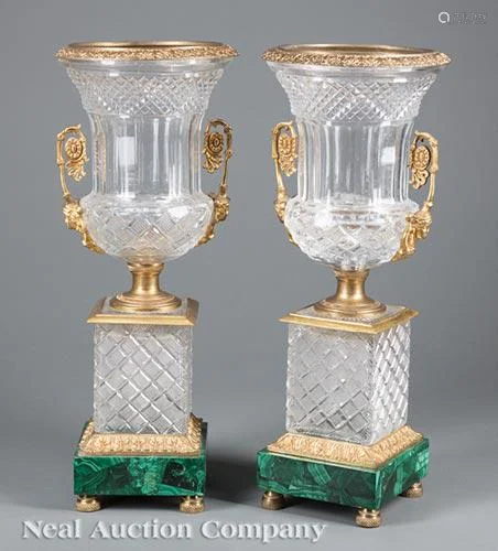 Gilt Bronze-Mounted Glass, Mlachite Campagna Urns