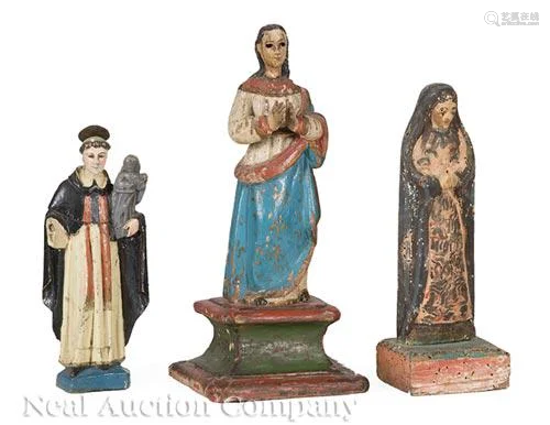 Spanish Colonial Carved, Polychrome Wood Figures