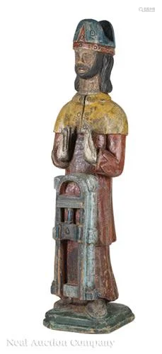 Antique Carved and Polychrome Figure of a Bishop