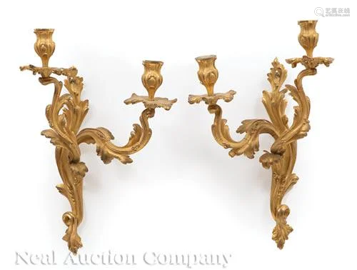 Louis XV-Style Gilt Bronze Two-Light Sconces