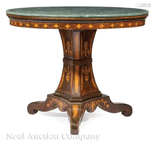 Italian Marquetry and Marble Center Table