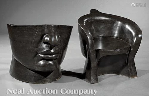 Art Moderne-Style Black Marble Face Chairs