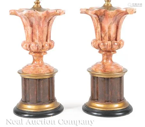 Pair of Faux Marbre Urn-Form Lamps