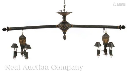 Empire Tole Peinte Six-Light Billiards Chandelier