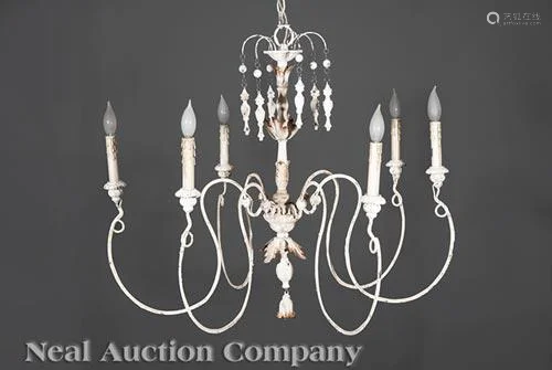French Painted Metal and Wood Chandeliers