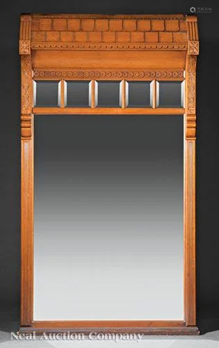 American Aesthetic Carved Cherrywood Mirror