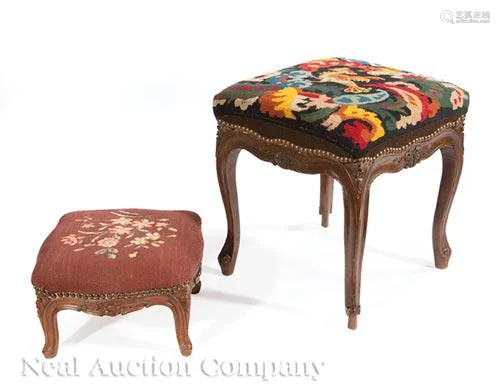 Two Louis XV-Style Carved Walnut Stools