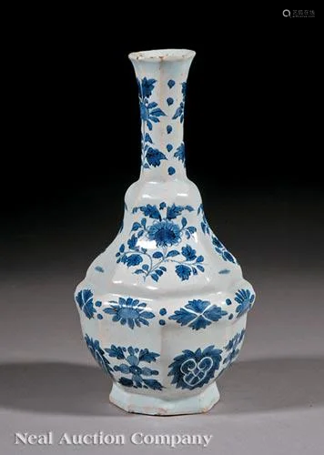 Delft Tin-Glazed Earthenware Octagonal Vase