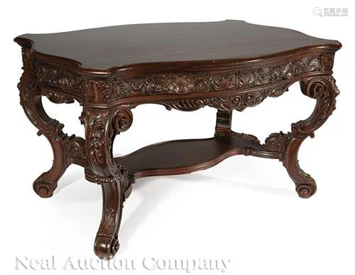 American Rococo Carved Mahogany Center Table