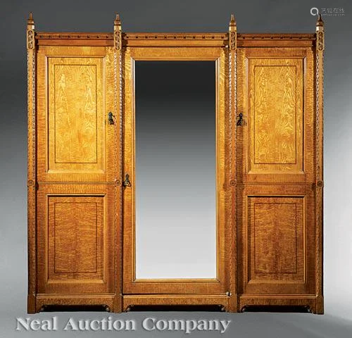 English Aesthetic Movement Carved Ash Wardrobe