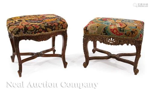 Two Louis XV-Style Carved Walnut Stools