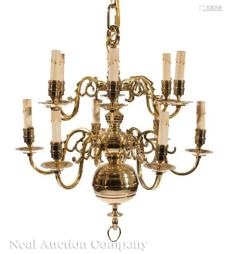 Antique Dutch Brass Twelve-Light Chandelier