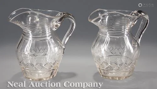 Pair American Blown and Cut Glass Pitchers