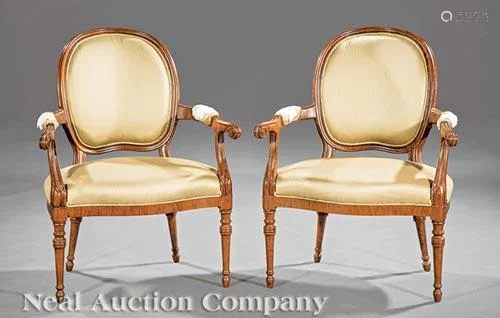 Louis XVI-Style Carved Rosewood Fauteuils