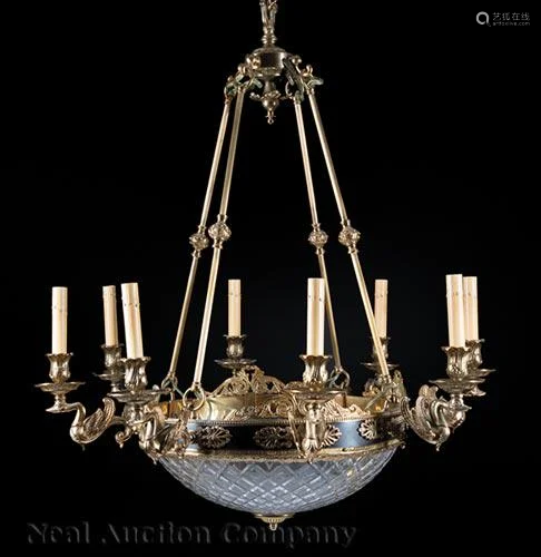 Empire-Style Bronze and Cut Glass Chandelier