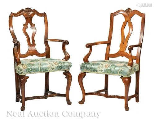 Two Italian Carved Fruitwood Armchairs