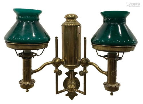 Pair of American Brass Two-Light Oil Lamps