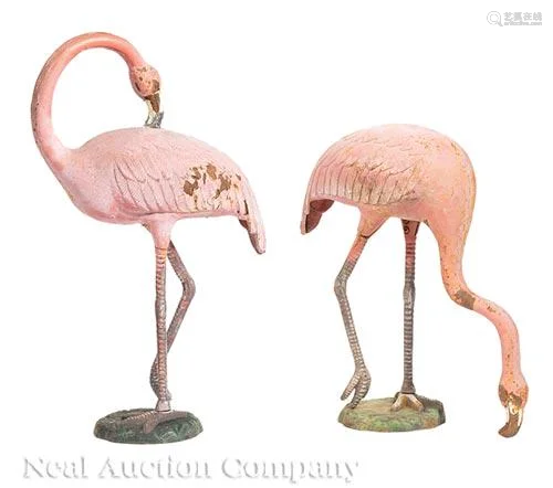 Pair of Cast Iron Garden Figures of Flamingos