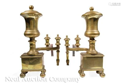 Pair of American Brass Urn-Form Andirons