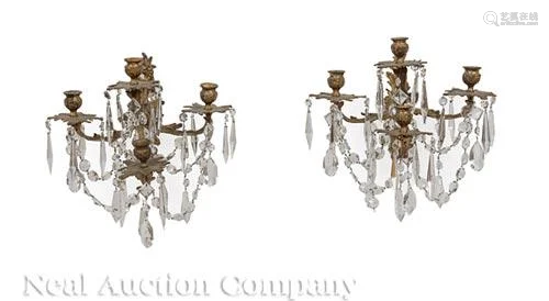 Gilt Bronze and Cut Crystal Four-Light Sconces