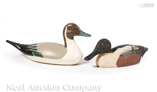 Two Carved Wood Duck Decoys