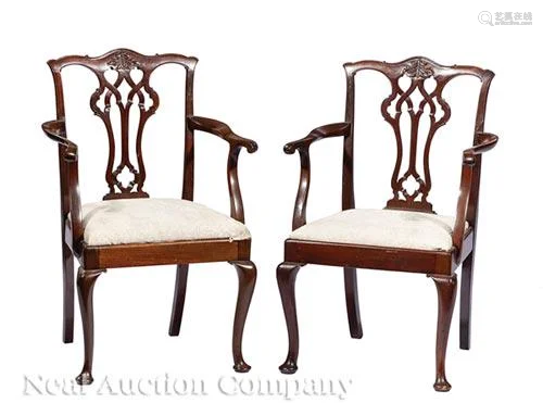 Chippendale-Style Mahogany Armchairs