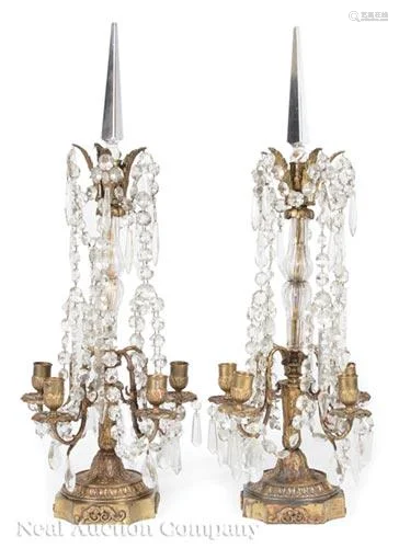 Gilt Bronze and Cut Glass Five-Light Girandoles