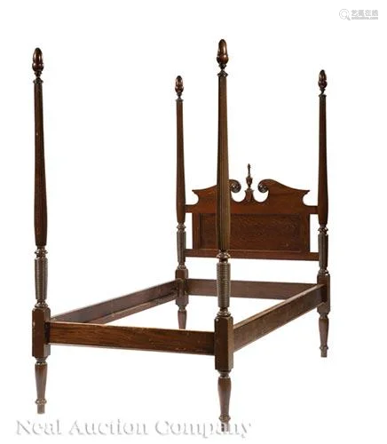 Pair American Carved Mahogany Single Beds