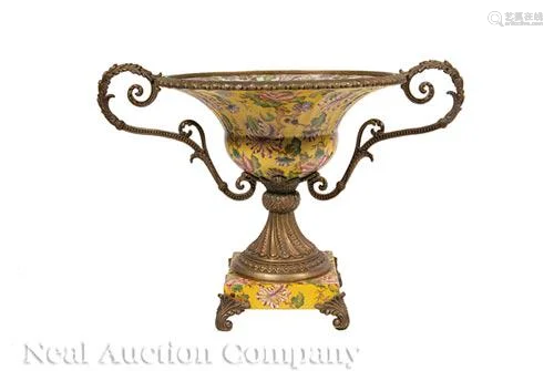 Bronze-Mounted Polychrome Porcelain Centerpiece