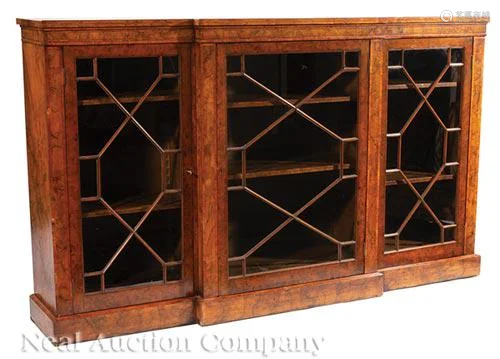 George III Inlaid Burled Walnut Bookcase