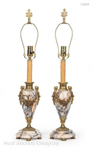 French Gilt Metal-Mounted Marble Table Lamps