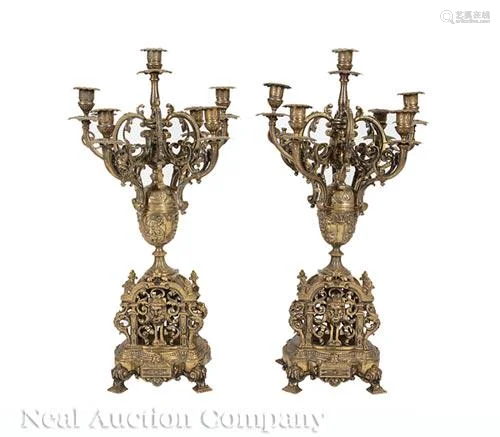 French Renaissance-Style Bronze Candelabra Lamps