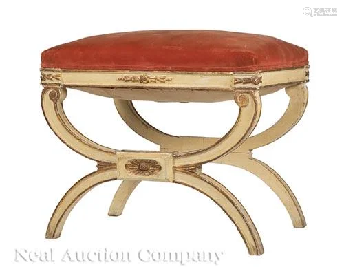 Creme Peinte and Gilt Curule Stool