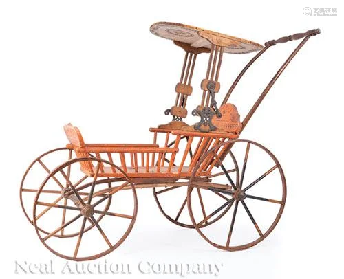 American Painted Wood and Metal Doll Carriage