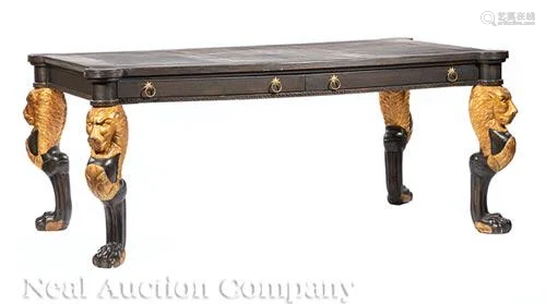 Carved, Ebonized and Parcel Gilt Partner's Desk