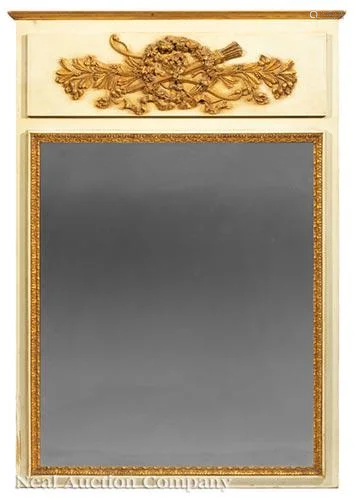 Creme Peinte and Gilt Trumeau Mirror