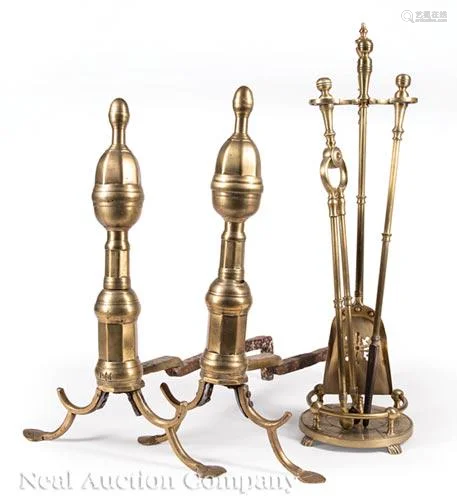 Pair of Antique English Brass Andirons