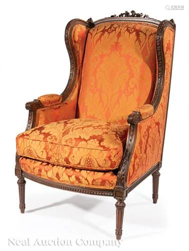 Carved Mahogany Bergere a Oreilles