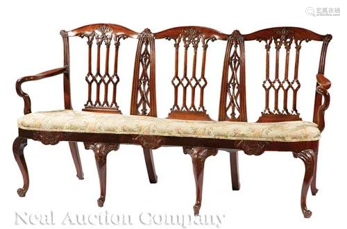 Carved Mahogany Triple-Back Settee